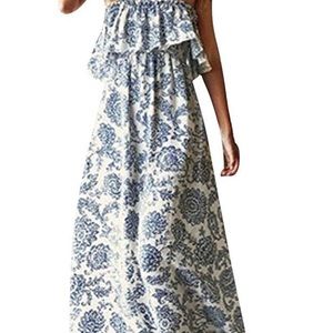 Medium blue and white maxi dress